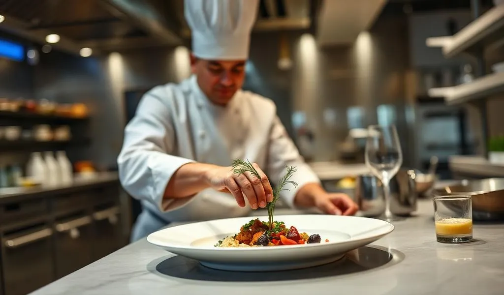 Professional chef plating gourmet dish - restaurant food service partner UK