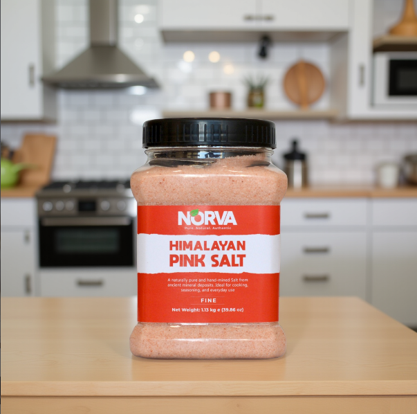 Norva Himalayan Pink Salt Glass Jar - 84+ minerals, food grade UK wholesale
