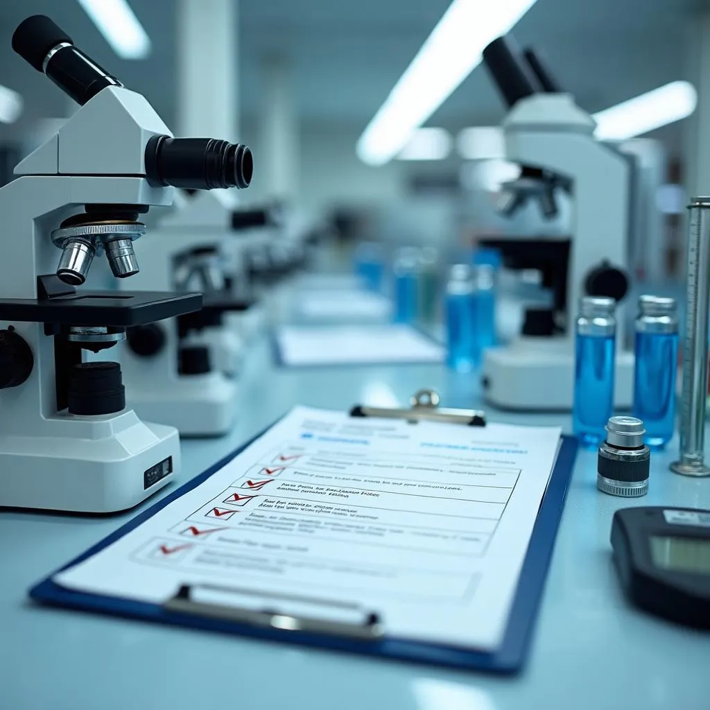 Quality assurance laboratory equipment and testing setup for food safety compliance and product certification